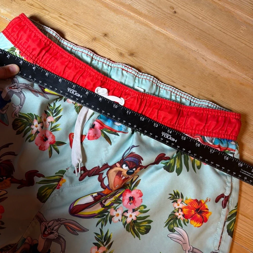 Looney Tunes Mens Bugs‎ Bunny Tasmanian Devil Tropical Swim Trunks Blue Red 36